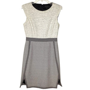 J Crew Dress Sz 6 Black Cream Black Label Lined Sleeveless Side Slits Work EUC